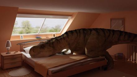 Dinosaurs funny bedroom tyrannosaurus rex wallpaper