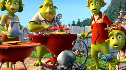 Family funny backyard aliens barbeque wallpaper