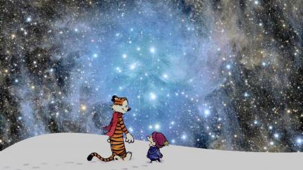 Snow outer space calvin and hobbes wallpaper