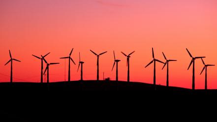 Sunrise landscapes silhouette california windmills wallpaper