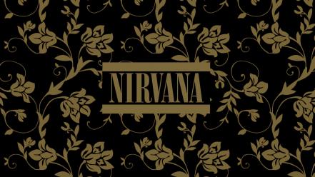 Typography nirvana music bands floral black background wallpaper