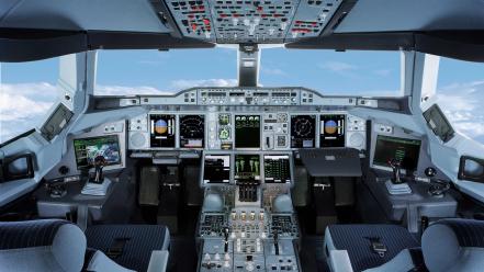 Aircraft cockpit airbus a380-800 aviation wallpaper