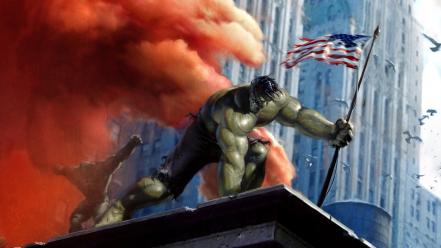 Character) smoke buildings marvel comics american flag wallpaper