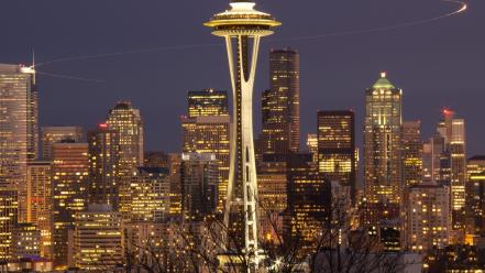 Cityscapes night seattle city lights space needle buldings wallpaper