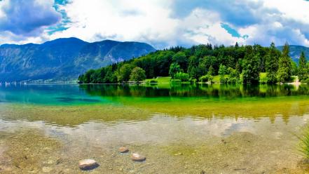 Clouds landscapes nature forest slovenia lakes wallpaper