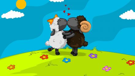 Kissing sheep digital art wallpaper