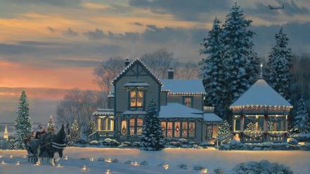 Paintings houses christmas wallpaper