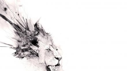 Abstract minimalistic animals artwork lions white background wallpaper
