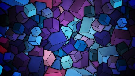 Blue geometry cubes stained glass wallpaper