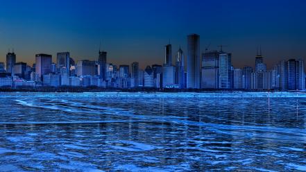 Ice snow chicago frozen lake skyline wallpaper