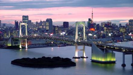 Japan tokyo cityscapes towers rainbow bridge wallpaper