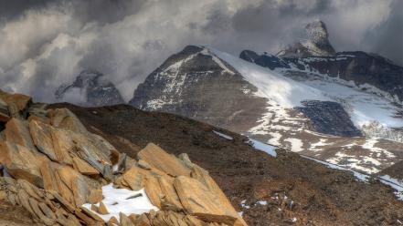 Mountains clouds landscapes snow rocks wallpaper