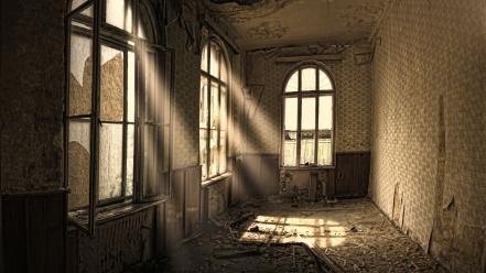 Old houses window panes house sun rays wallpaper