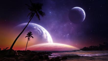 Outer space planets paradise escape sea fantastic wallpaper