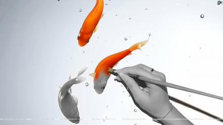 Paintings white orange fish selective coloring wallpaper