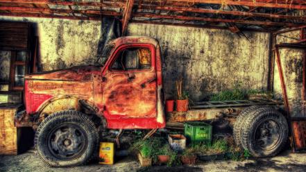 Red trucks hdr photography wallpaper
