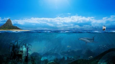 Underwater landmark sealife skies kumari kandam ocen wallpaper