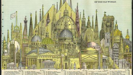 Architecture historic infographics wallpaper