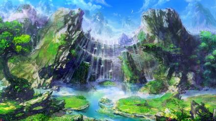 Cliffs fantasy art streams artwork waterfalls rivers wallpaper