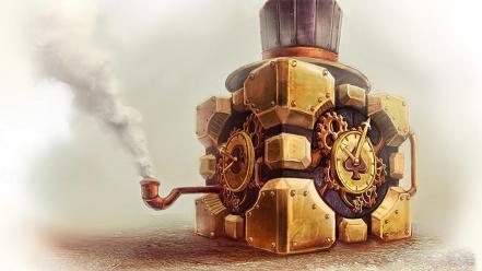 Companion cube tophat artwork aperture laboratories pipes wallpaper