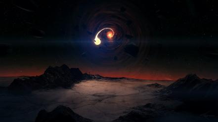 Mountains dark black hole scene wallpaper