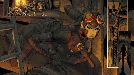 Steampunk goggles comics girls ladder lady mechanika wallpaper