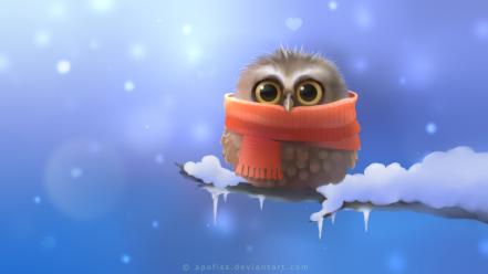 Winter snow animals owls artwork apofiss wallpaper