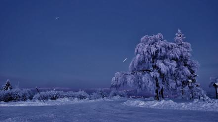 Winter snow night stars sky wallpaper