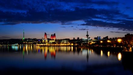 City skyline reflections azerbaijan baku wallpaper