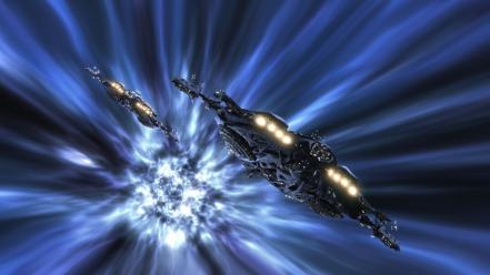 Futuristic stargate atlantis spaceships shows warp speed wallpaper