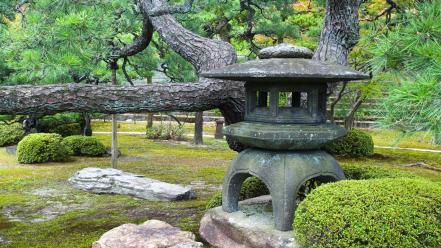 Japan landscapes trees garden stones wallpaper