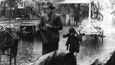 Movies rain monochrome bicycle thieves vittorio de sica wallpaper