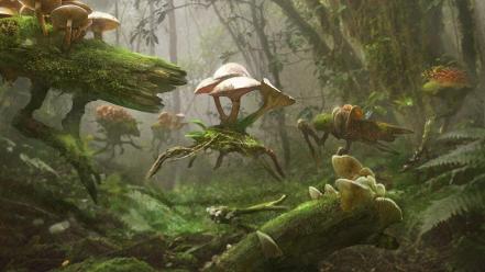 Mushrooms moss digital art artwork card game wallpaper