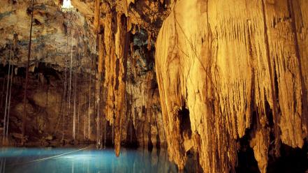 Nature mexico underground lakes caves rock formations wallpaper