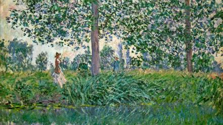 Paintings trees rivers claude monet impressionism wallpaper