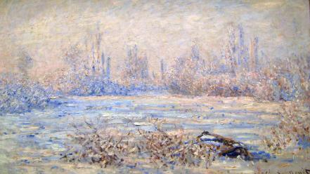 Paintings winter frost claude monet impressionism wallpaper