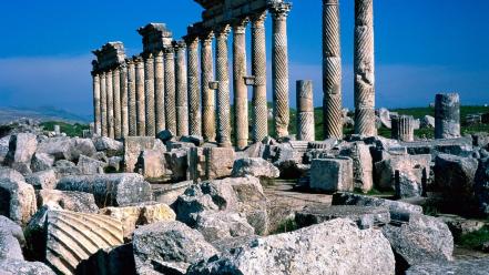 Ruins world architecture rocks pillars syria wallpaper