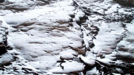 Snow rocks stones frost wallpaper