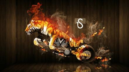 Tigers motorbikes photomanipulation wallpaper