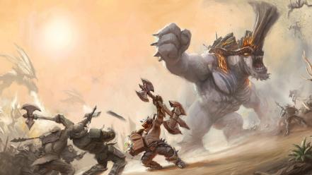 War monsters fight giant fantasy art wallpaper