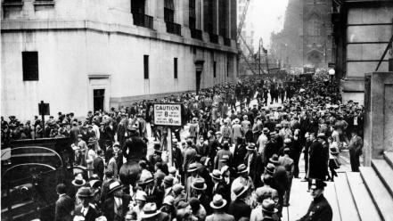 Crash crowd historic stock exchange old photography wallpaper