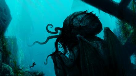 Cthulhu fantasy art artwork underwater wallpaper