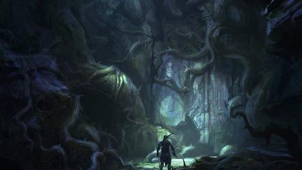 Dark forest fantasy art warriors wallpaper