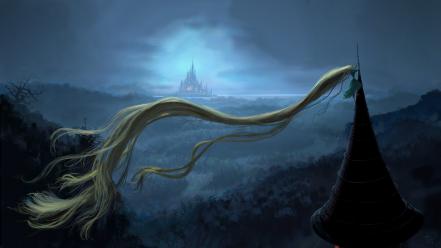 Forest long hair escape rapunzel fairy tales wallpaper