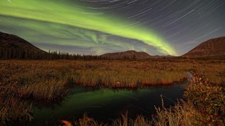 Landscapes nature aurora borealis yukon star trails wallpaper