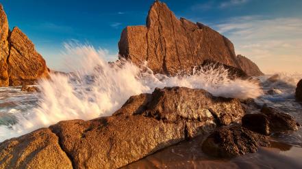 Landscapes nature waves rocks sea wallpaper