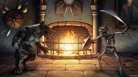 Retro fantasy art skeletons killer instinct werewolves wallpaper