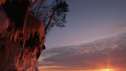 Sunset nature wisconsin ice cave lake superior wallpaper