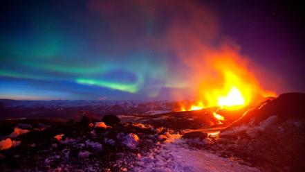 Volcanoes aurora borealis wallpaper