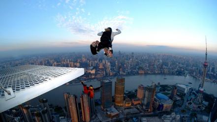 Cityscapes sports shanghai base jumping wallpaper